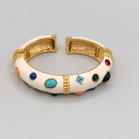 Kenneth Jay Lane Jeweled Enamel Double Hinged Cuff Bracelet - Picture 7 of 13